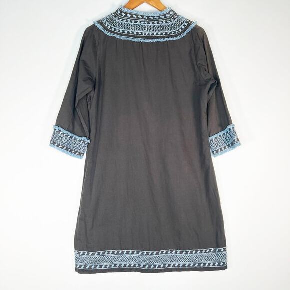Gretchen Scott Binge Embroidered Tunic Dress Charcoal Grey Blue - Picture 9 of 15